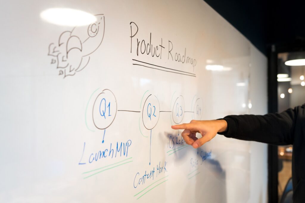 A digital roadmap on a whiteboard